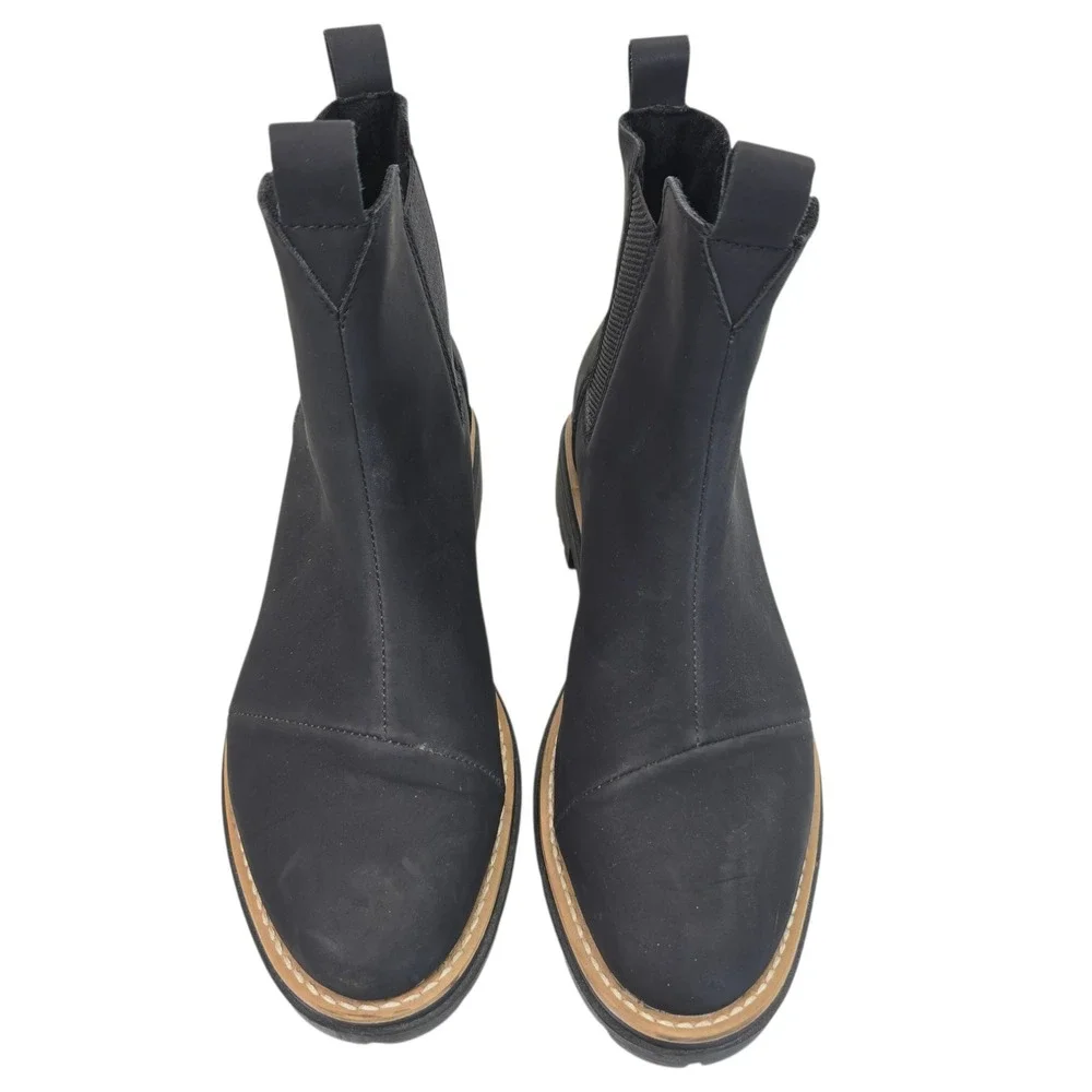 Toms Matte Black Skyar Chelsea Lug Sole Ankle Boots Women 9.5 10018632‎ Cap Toe